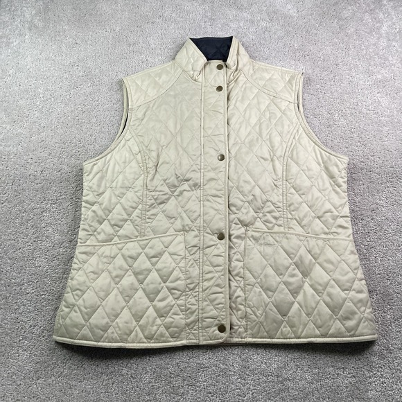 Barbour Jackets & Blazers - Barbour Vest Womens 16 Tan Quilted Full Zip Snap Front Wray Gilet Equestrian